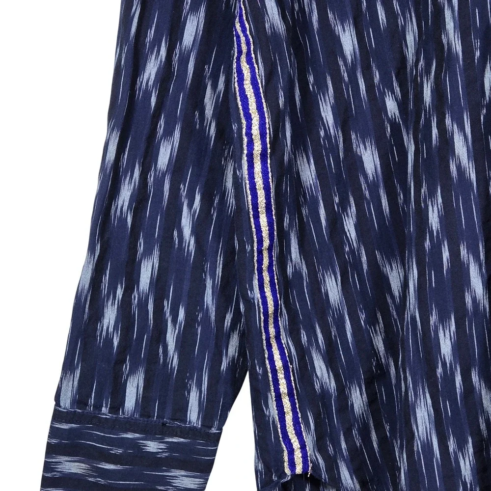 J.Crew Womens Blue Ikat Cotton Popover Shirt Side‎ Stripe C7188 Size 6